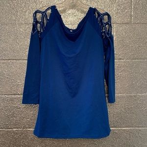Blue 3/4 sleeve blouse with bling